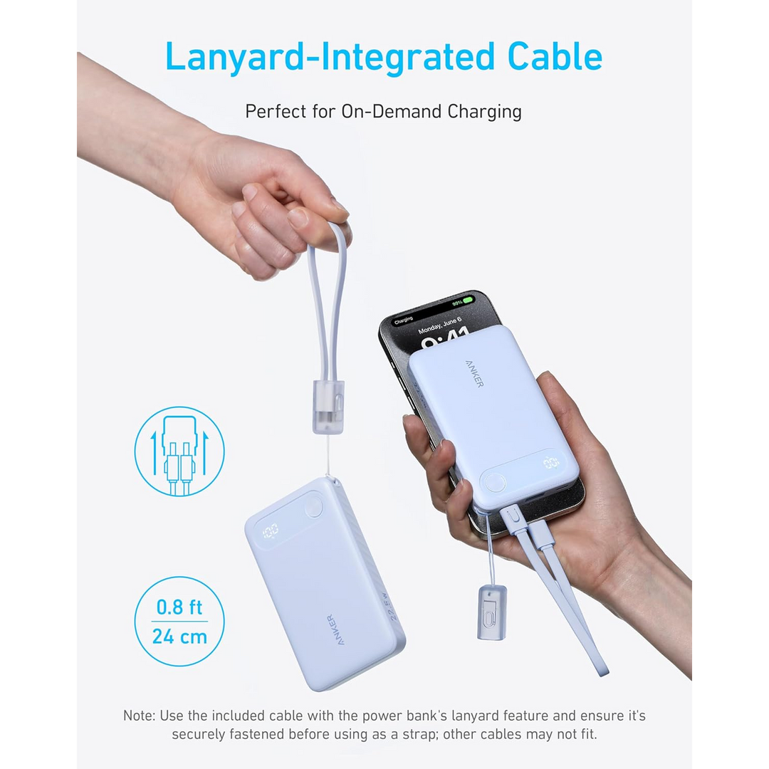 Anker 10,000mAh power bank with integrated USB-C cable