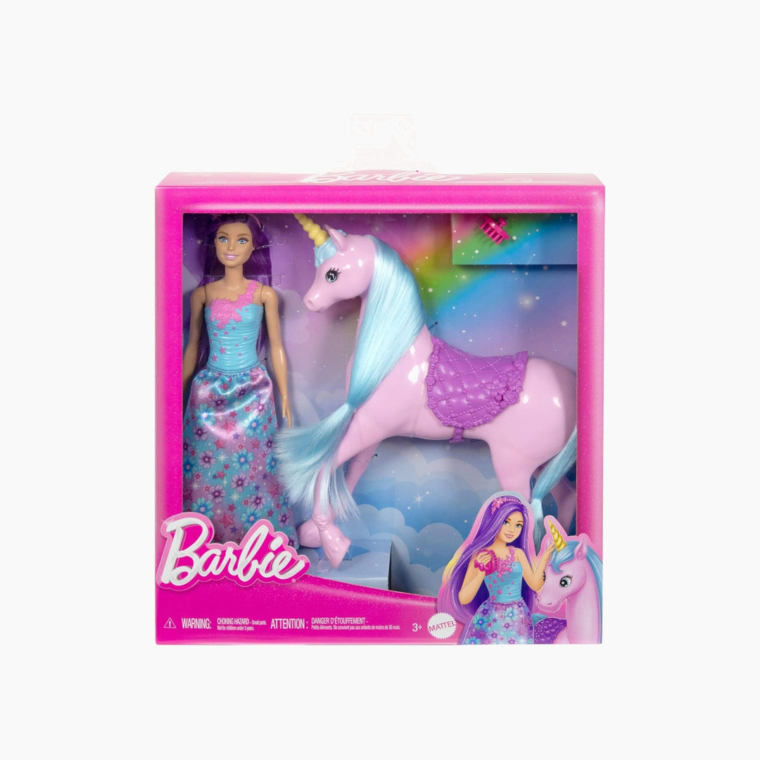 Barbie Doll &amp; Unicorn Set - Includes Saddle