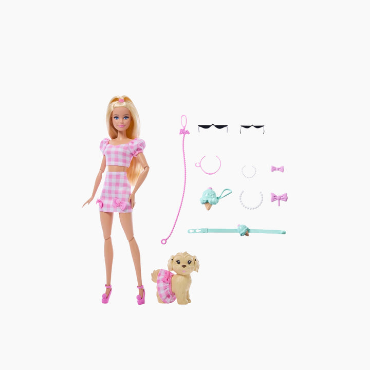 Barbie Twinning Looks Doll with Pet Dog in Matching Pink Gingham Clothes and Accessories for Both like…