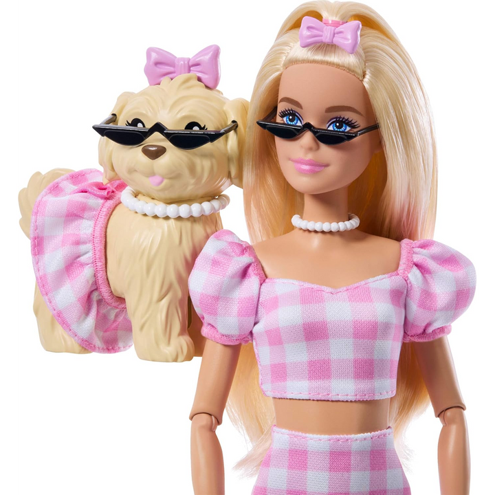 Barbie Twinning Looks Doll with Pet Dog in Matching Pink Gingham Clothes and Accessories for Both like…