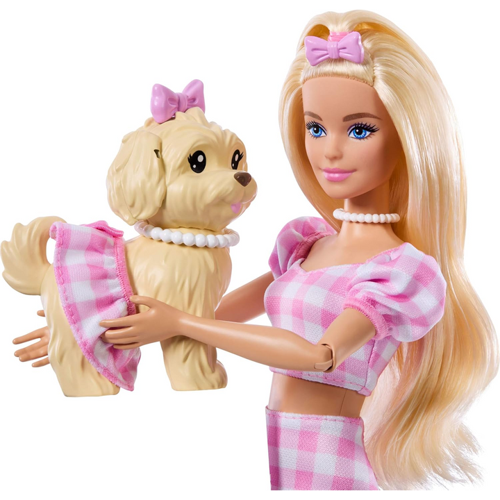 Barbie Twinning Looks Doll with Pet Dog in Matching Pink Gingham Clothes and Accessories for Both like…