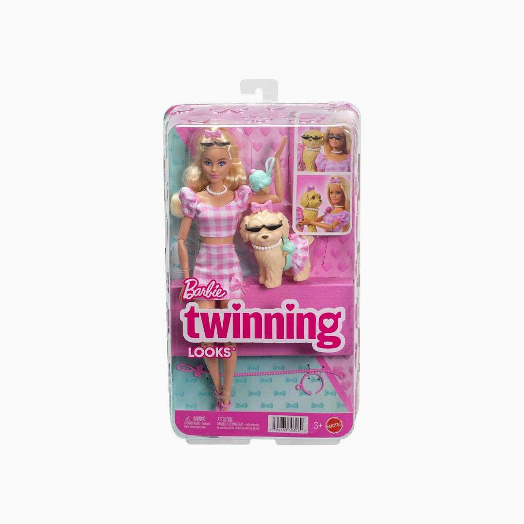 Barbie Twinning Looks Doll with Pet Dog in Matching Pink Gingham Clothes and Accessories for Both like…