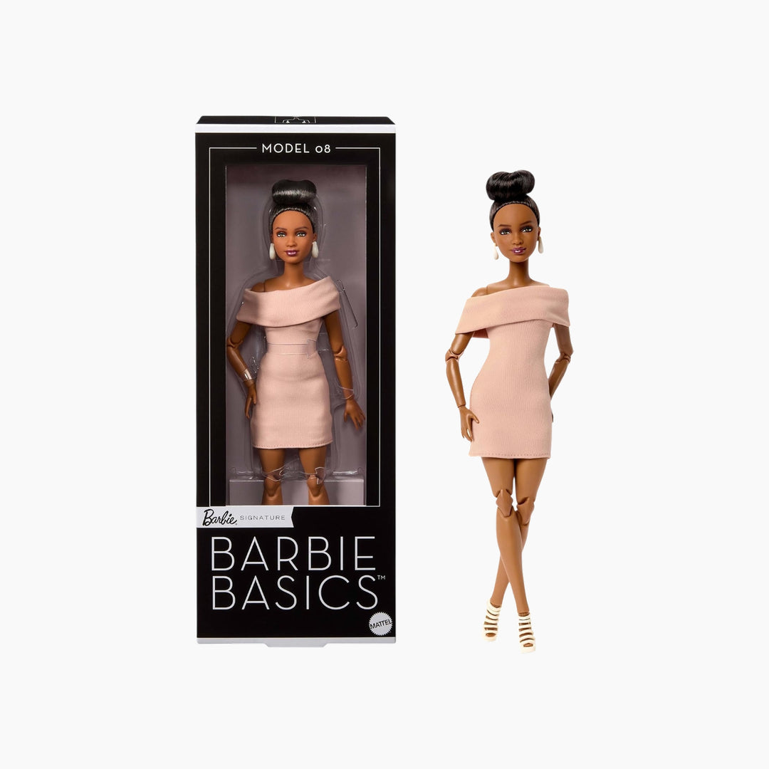 Barbie Basics Model Collector Fashion Doll 08 with Brunette Hair in Tan Dress &amp; Strappy Heels