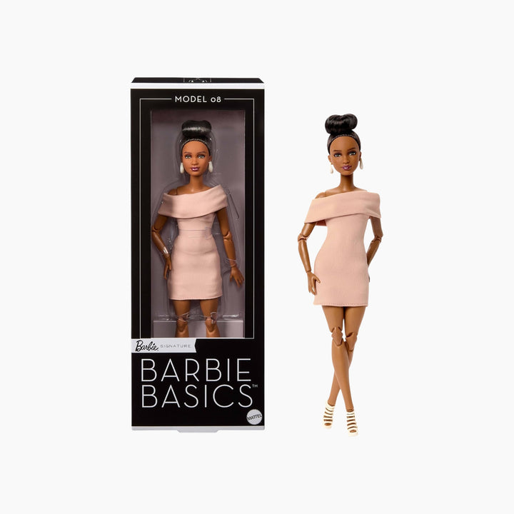 Barbie Basics Model Collector Fashion Doll 08 with Brunette Hair in Tan Dress &amp; Strappy Heels