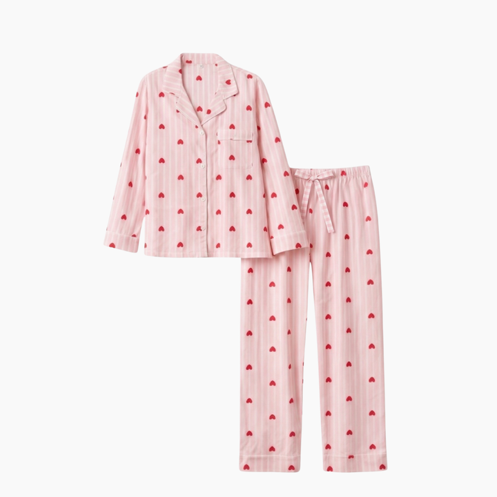 Heart Print Long Sleeve Pajama Set