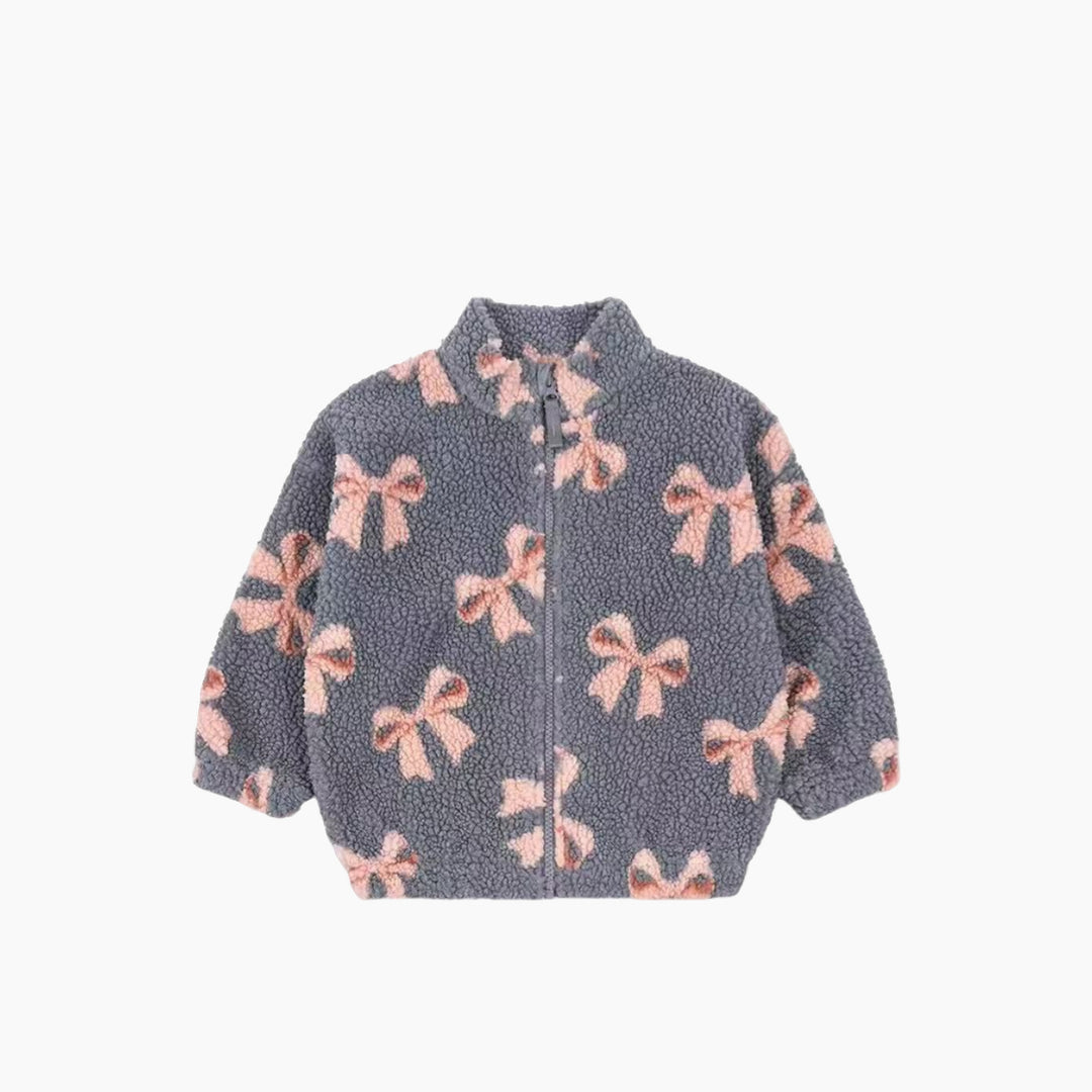 Jody Teddy Kids Cozy Bow Sherpa Zip Jacket, grey, 3 years