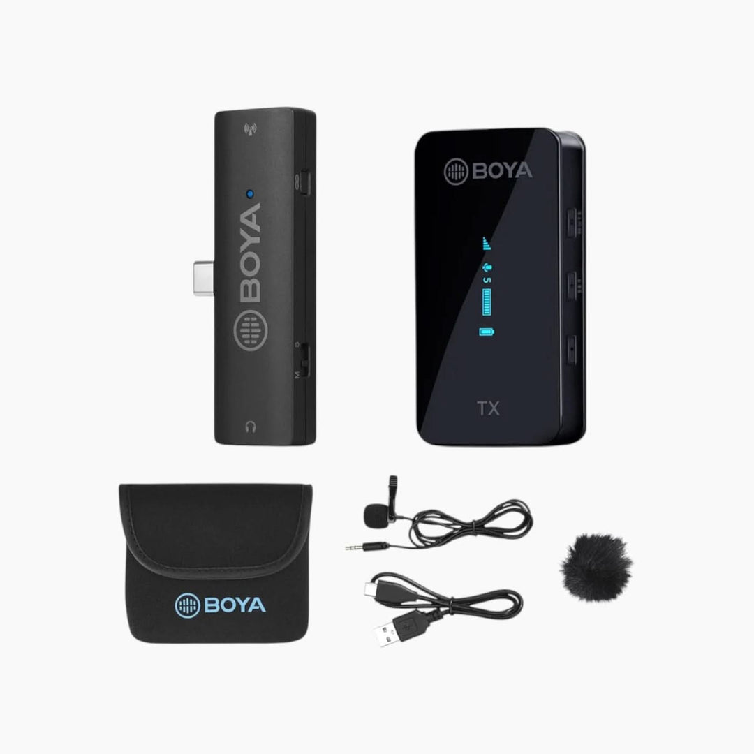 Boya BY-XM6-S5 USB-C wireless microphone system with OLED display