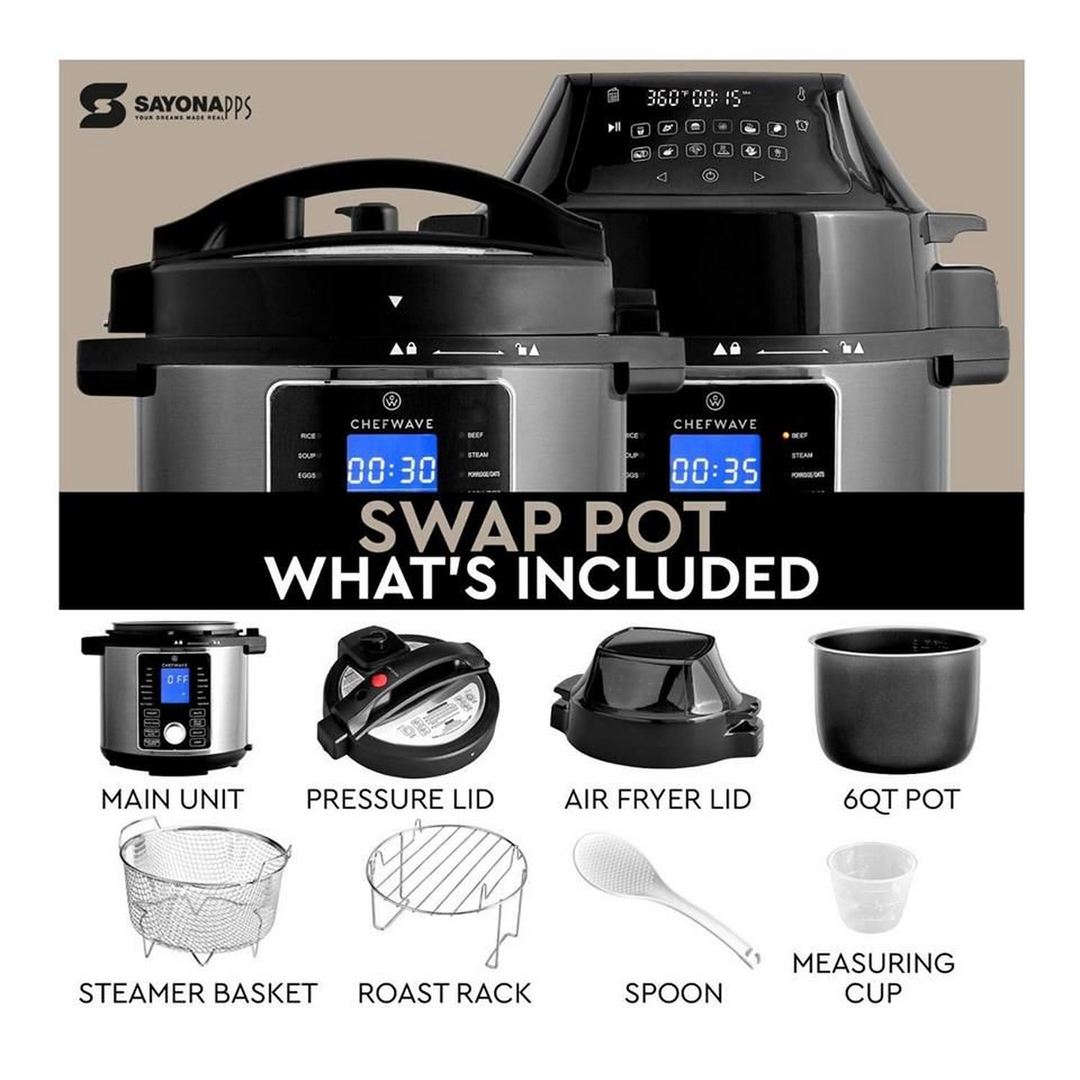 Sayona 2-in-1 Electric Pressure Cooker and Air Fryer, 6L, 1500W