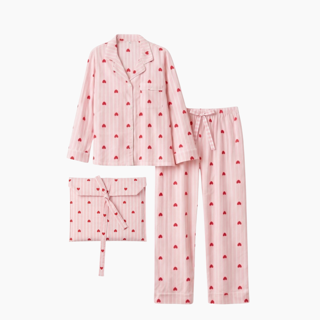 Heart Print Long Sleeve Pajama Set