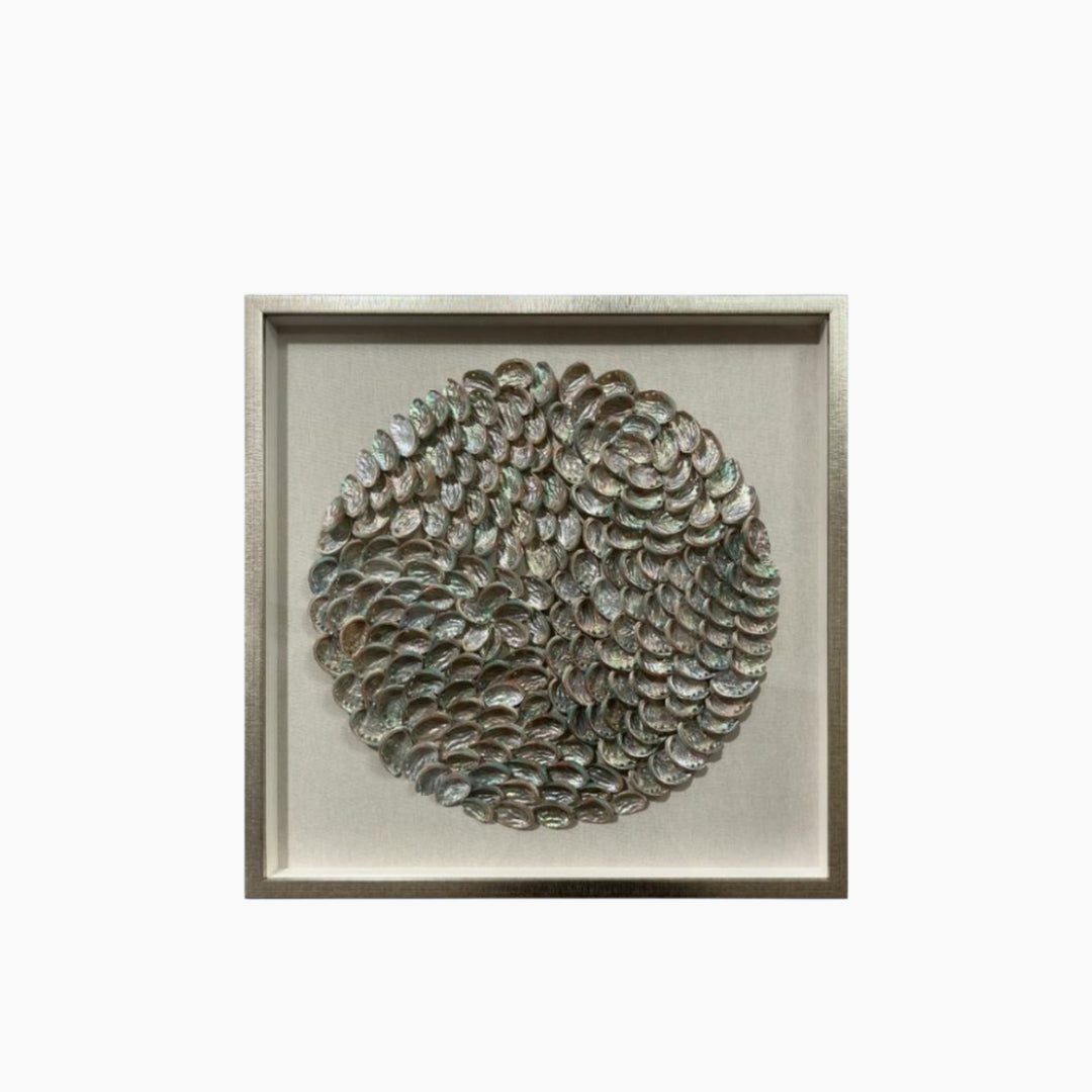 Seashell Inner Art Wall Décor with Polystyrene Frame &amp; Glass - 80 × 80 × 5 cm