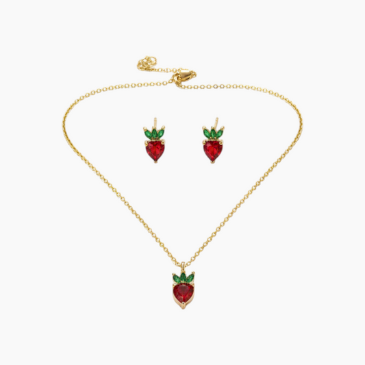 Soul Jewelry Gold strawberry necklace and earrings set