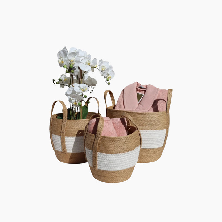 Weva 3-Piece Gleam White/Natural Basket Set