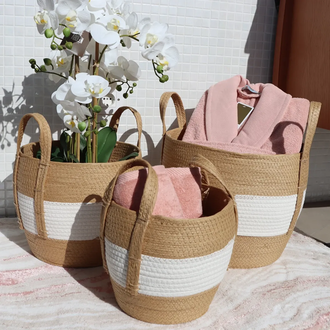 Weva 3-Piece Gleam White/Natural Basket Set