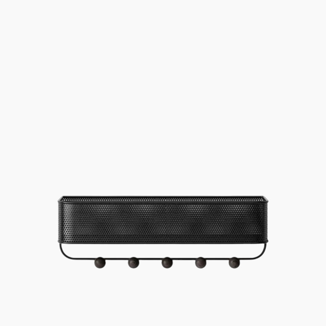 Umbra Estique wall organizer with 5 black and walnut hooks