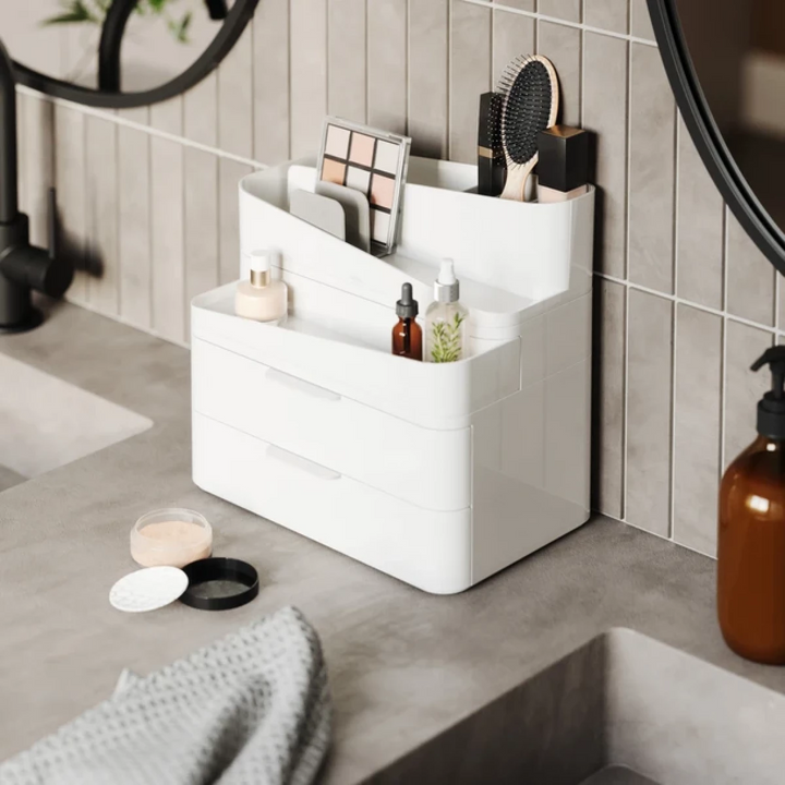 Umbra Glam large white cosmetic organizer with three drawers