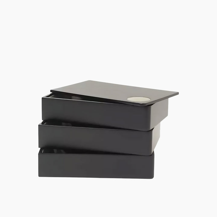 Umbra Spindle high-gloss black jewelry box with rotating compartments
