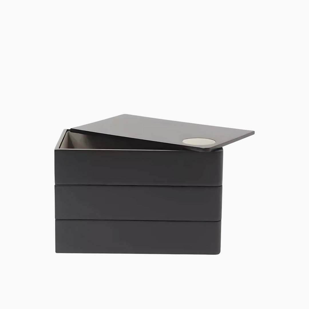 Umbra Spindle high-gloss black jewelry box with rotating compartments