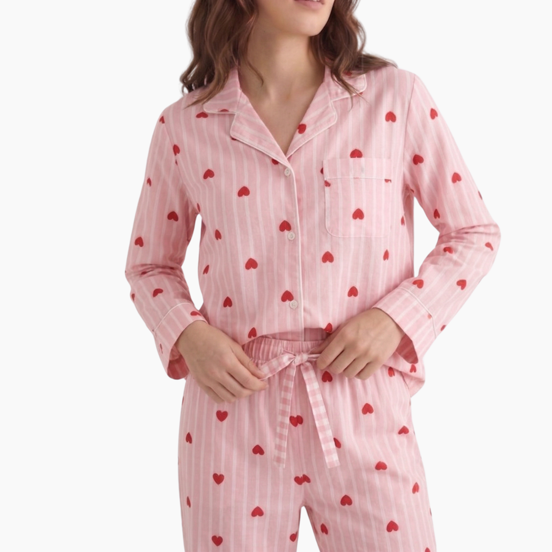 Heart Print Long Sleeve Pajama Set