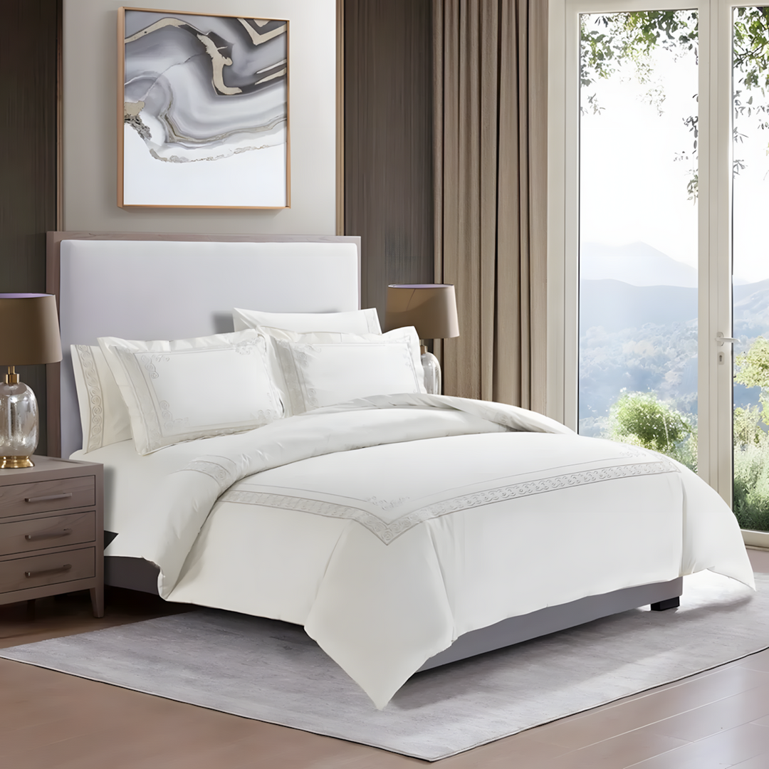 Nova Home Clouds Cotton Comforter Set King/Super King 6 Pcs White/Champagne