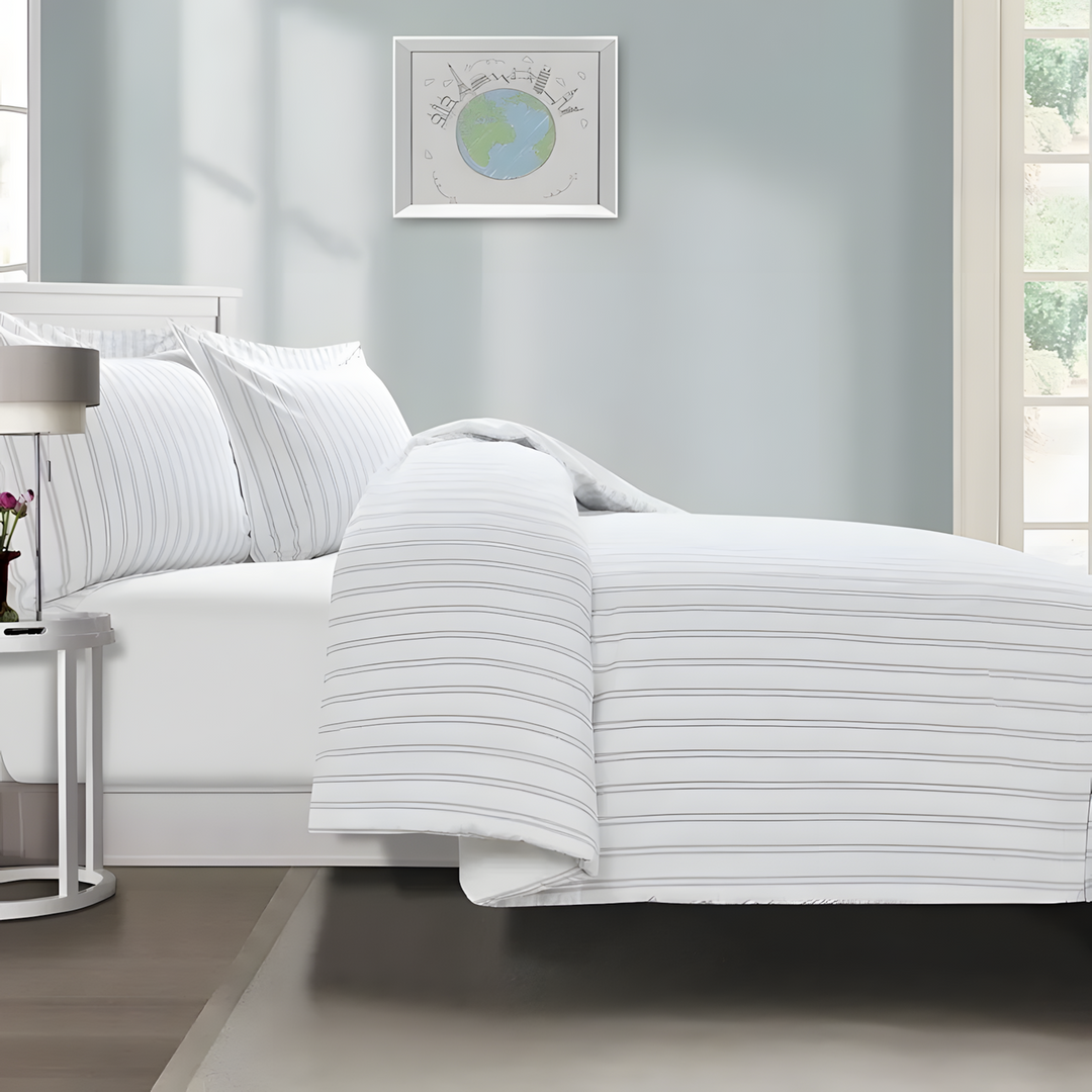 Nova Home Verto Cotton Duvet Cover Set White/Linen