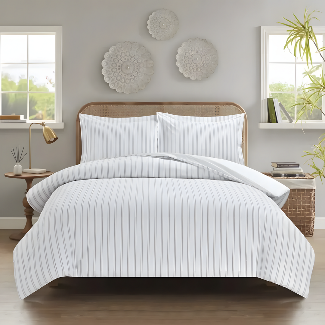 Nova Home Verto Cotton Duvet Cover Set White/Linen