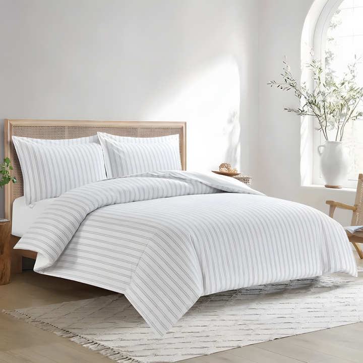 Nova Home Verto Cotton Duvet Cover Set White/Linen
