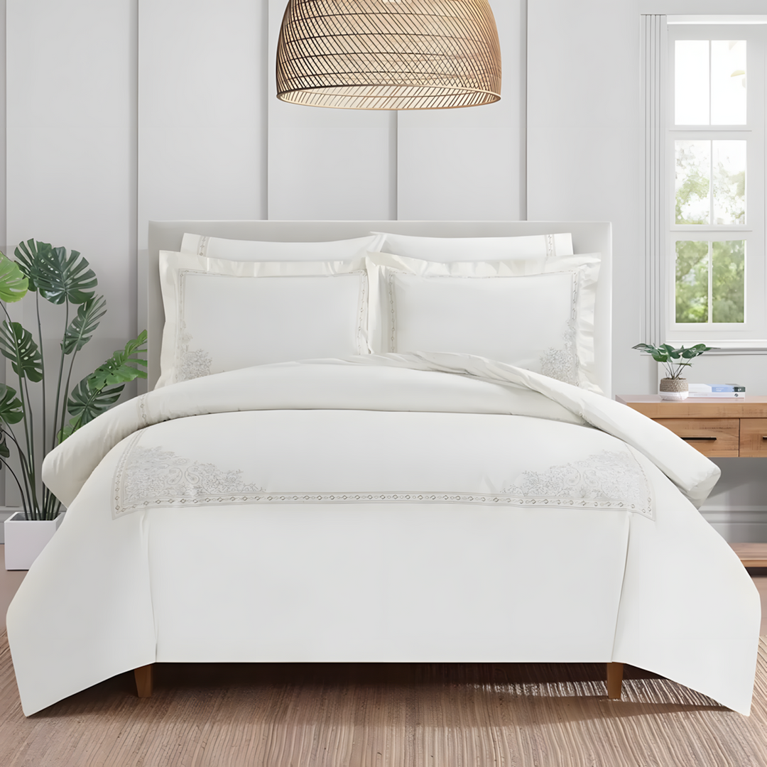 Nova Home Trace Cotton Comforter Set King/Super King 6 Pcs White/Beige