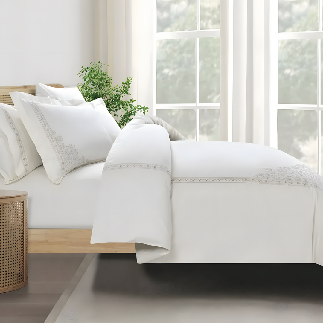 Nova Home Trace Cotton Comforter Set King/Super King 6 Pcs White/Beige