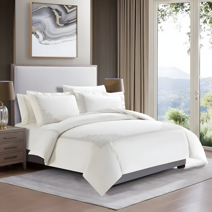 Nova Home Trace Cotton Comforter Set King/Super King 6 Pcs White/Beige