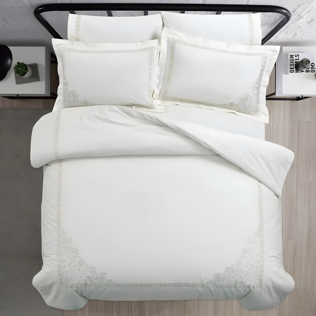 Nova Home Trace Cotton Comforter Set King/Super King 6 Pcs White/Beige