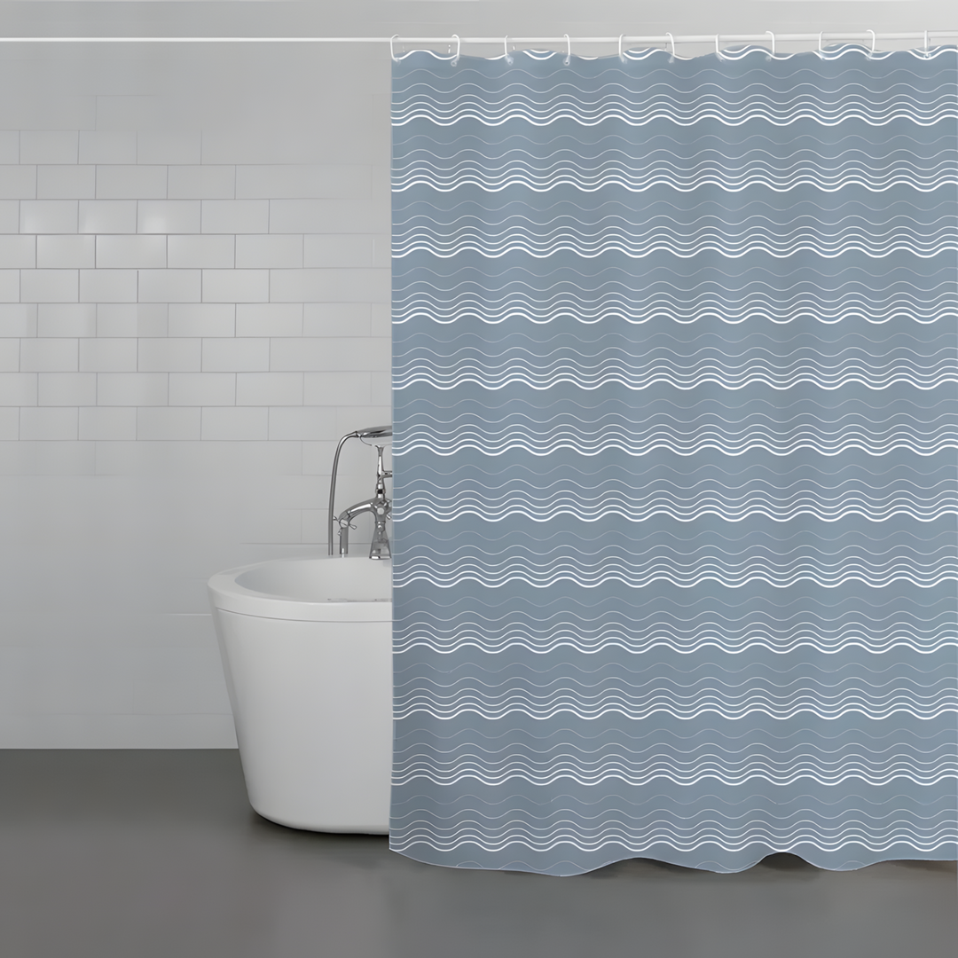 Weva Delicate Waves Water Proof Shower Curtain Blue Fog