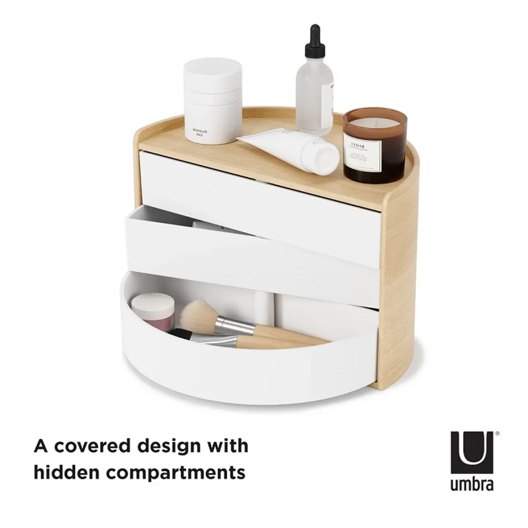 Umbra Moona jewelry box in white and natural with rounded curves