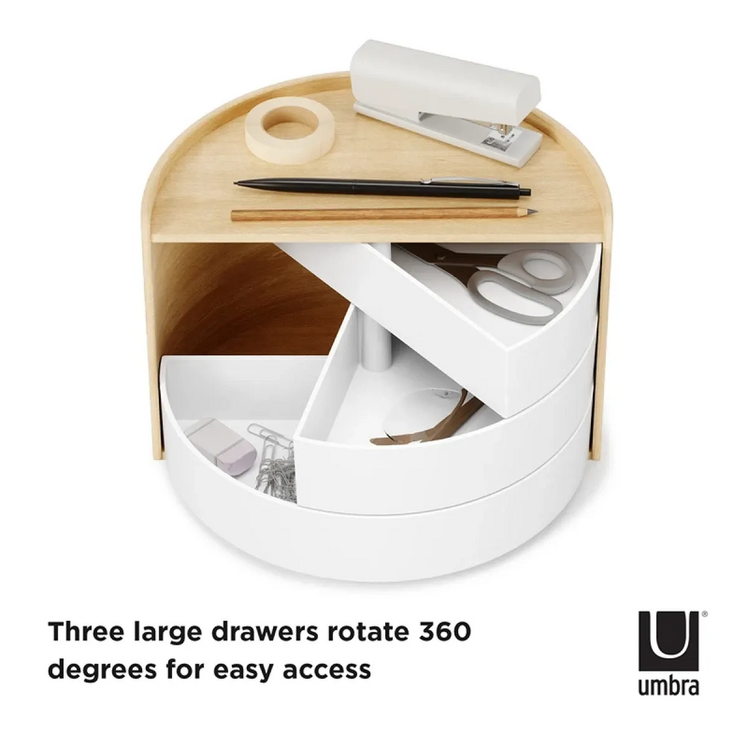 Umbra Moona jewelry box in white and natural with rounded curves