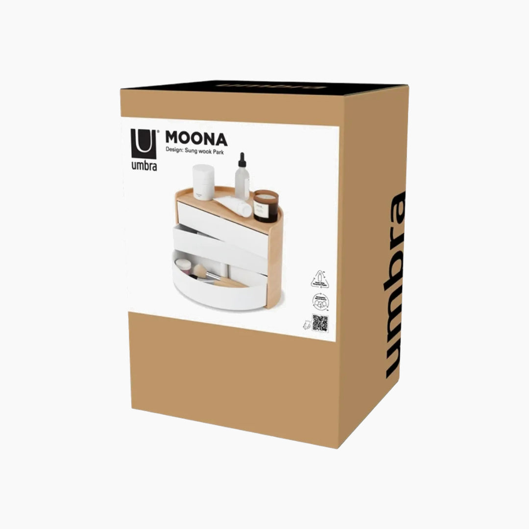 Umbra Moona jewelry box in white and natural with rounded curves
