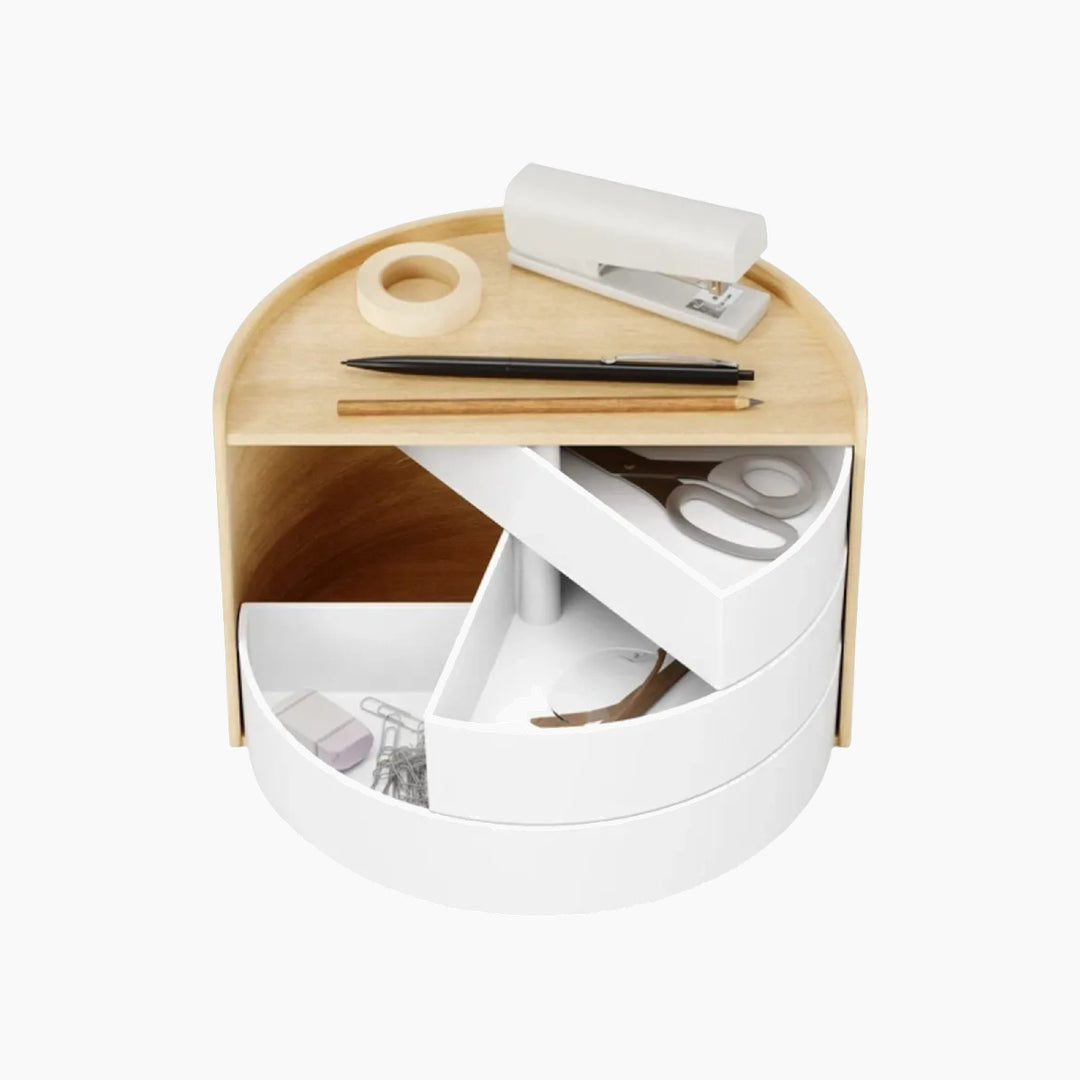 Umbra Moona jewelry box in white and natural with rounded curves