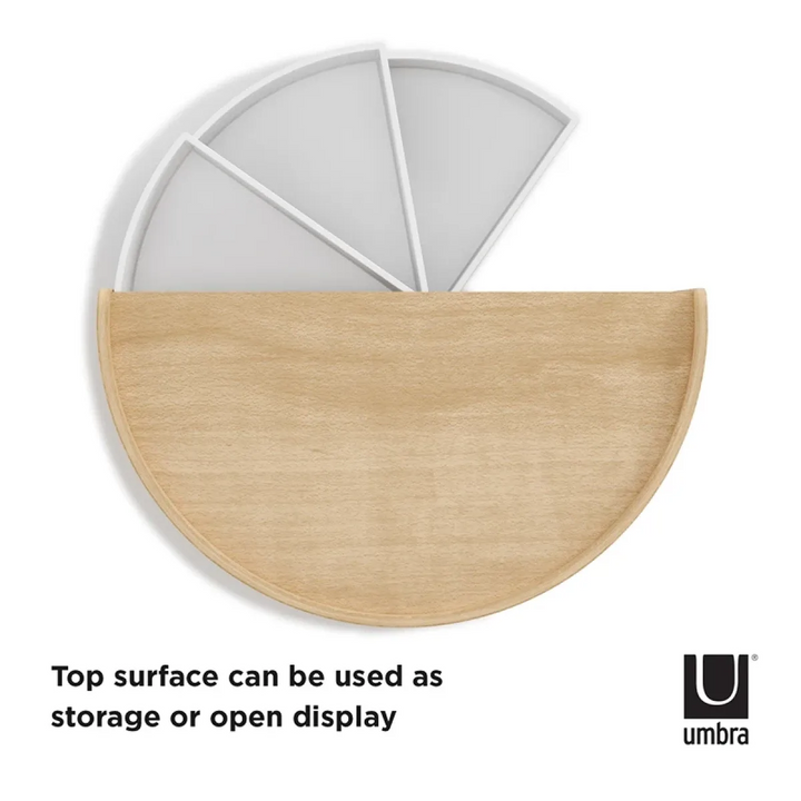 Umbra Moona jewelry box in white and natural with rounded curves