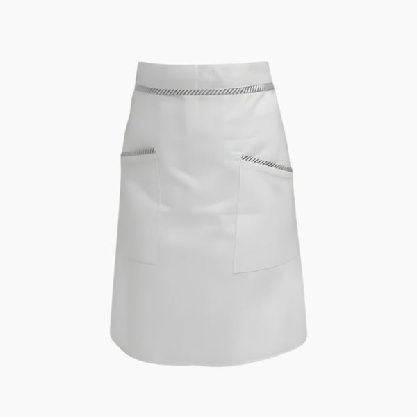 White Apron with Striped Trim