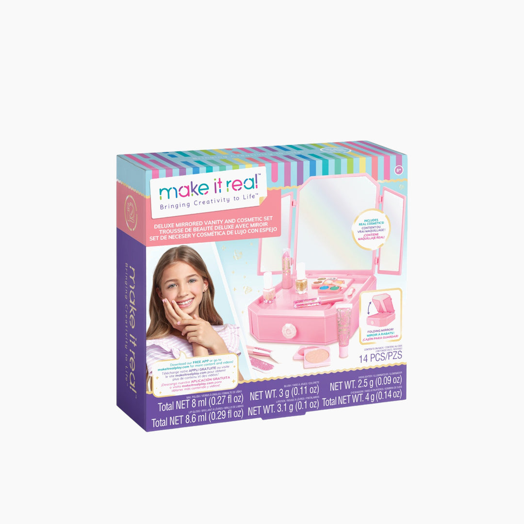 MAKE IT REAL Deluxe Mirrored Vanity &amp; Cosmetic Set with stool