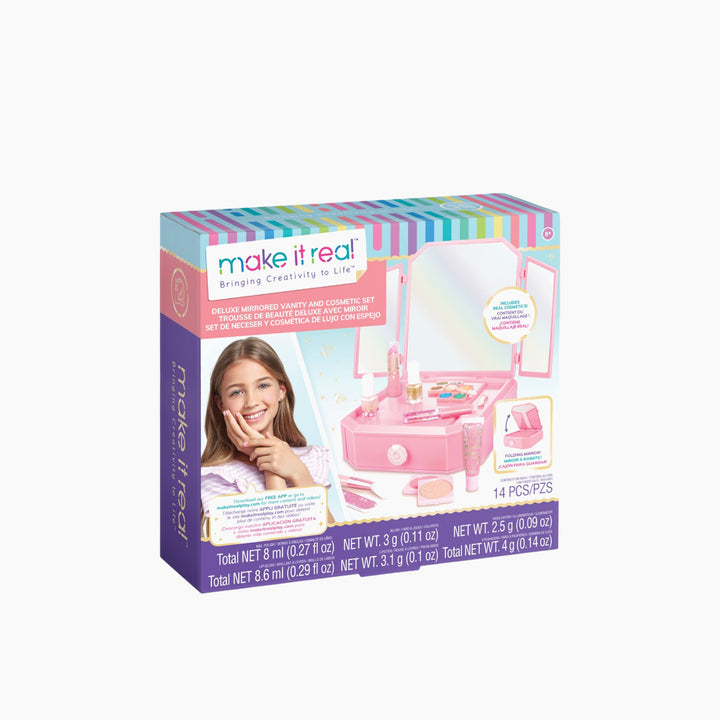MAKE IT REAL Deluxe Mirrored Vanity &amp; Cosmetic Set with stool