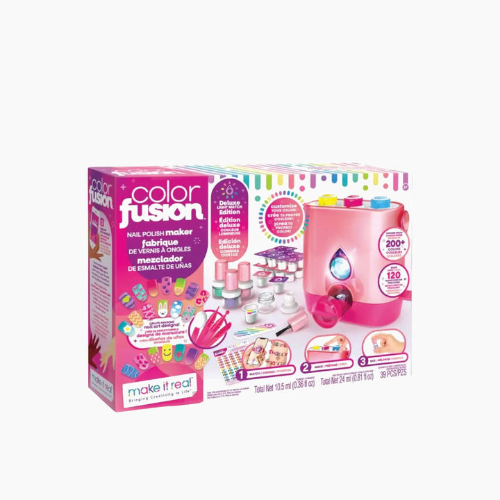 MAKE IT REAL Color Fusion Deluxe Light Match Edition Nail Polish Maker with cyan, magenta, and yellow color tubes
