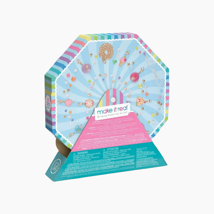 MAKE IT REAL Sweet Spin Carnival Lip Gloss Bracelets kit with strawberry-scented lip gloss charms