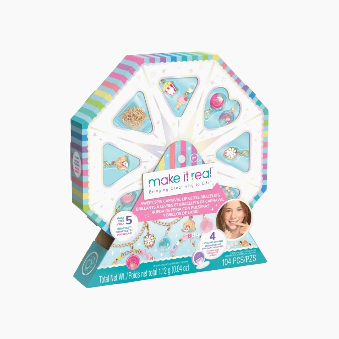 MAKE IT REAL Sweet Spin Carnival Lip Gloss Bracelets kit with Ferris wheel themed packaging