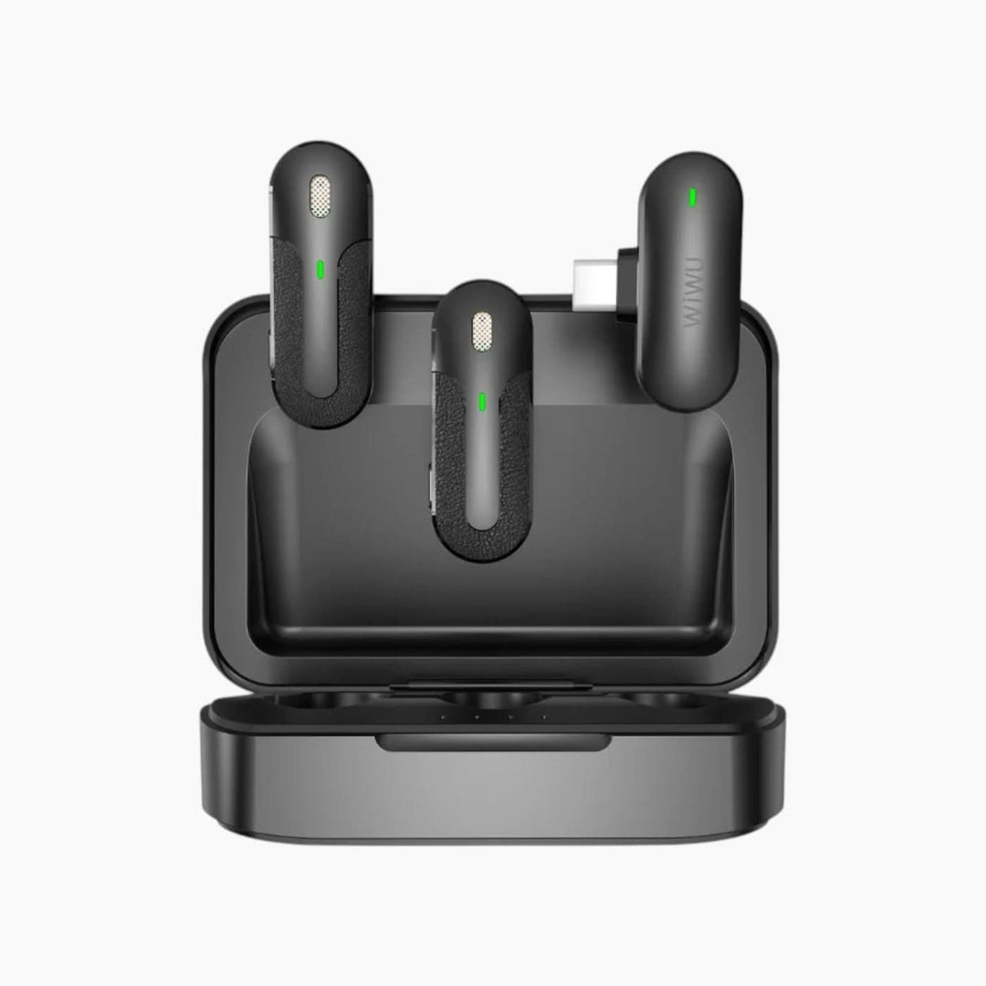 WiWU portable dual wireless microphone with USB C/Lightning connector