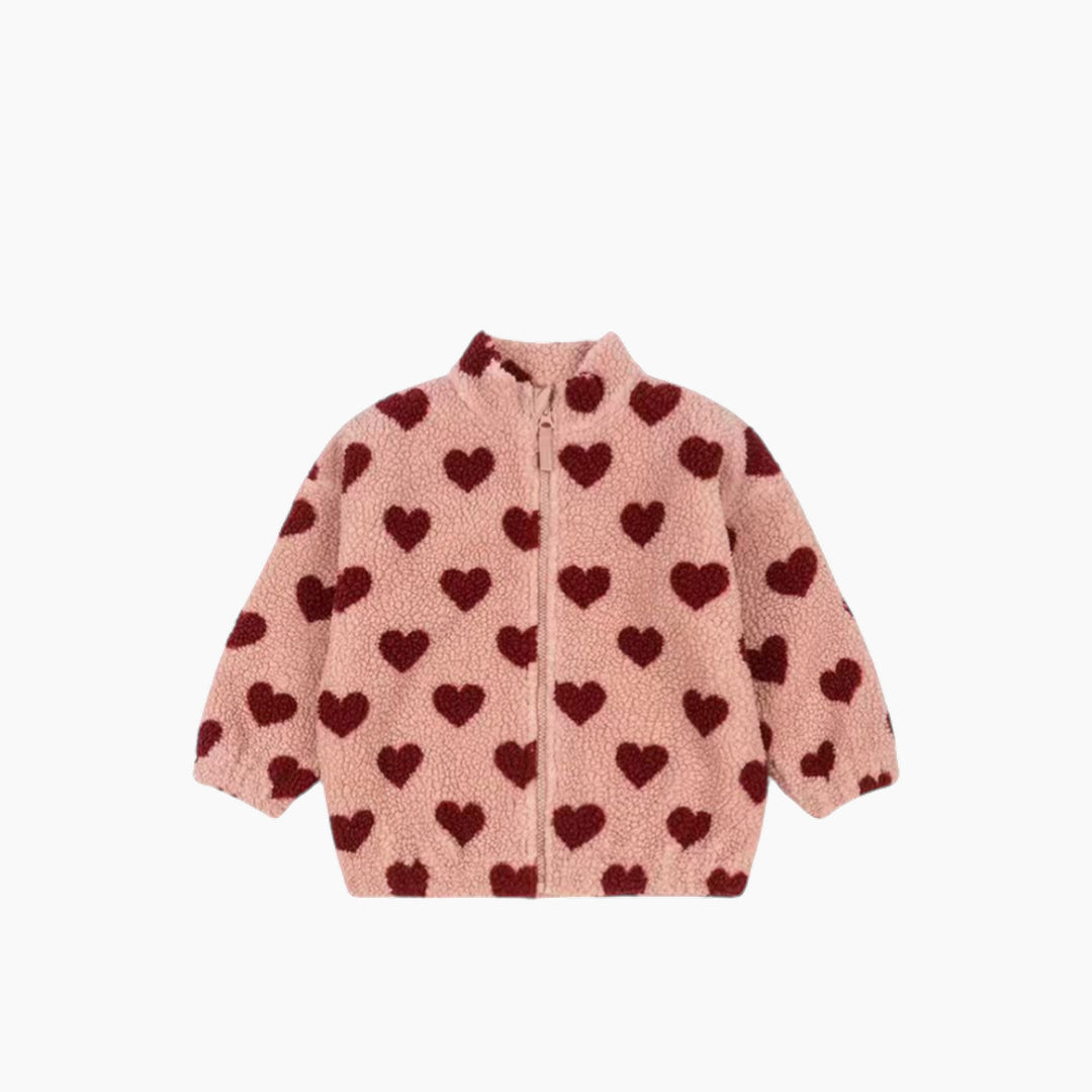 Jody Teddy Kids Cozy Heart Sherpa Zip Jacket in Pink, 2 Years