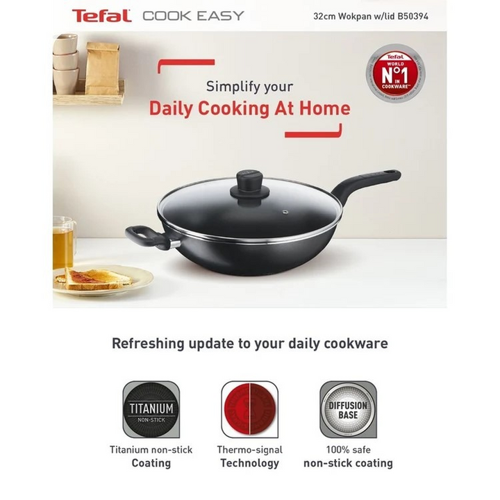 Tefal Cook Easy Wokpan 36+Glass Lid