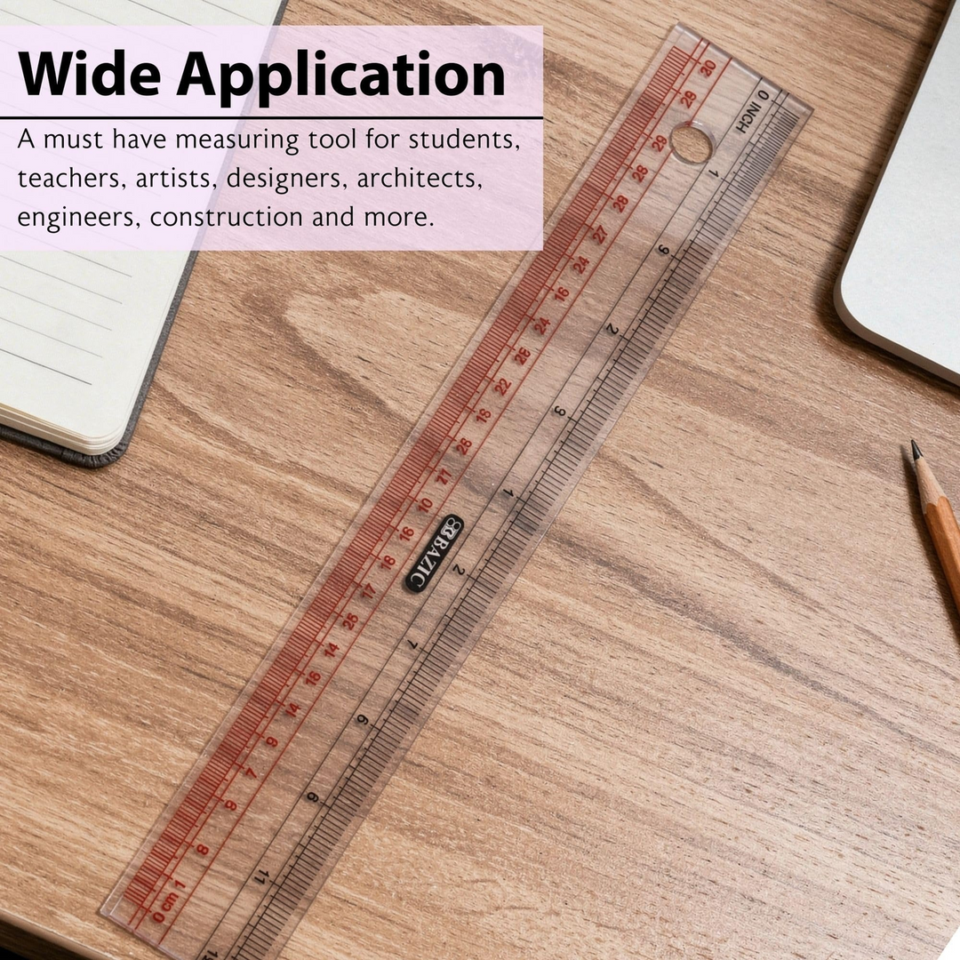 Bazic Claro 12" Transparent Plastic Ruler - 30cm