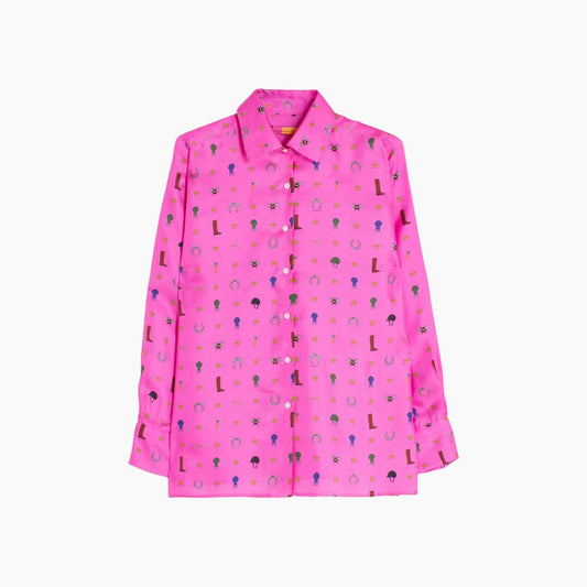 Vilagallo Pink Silk Shirt Equestrian Print