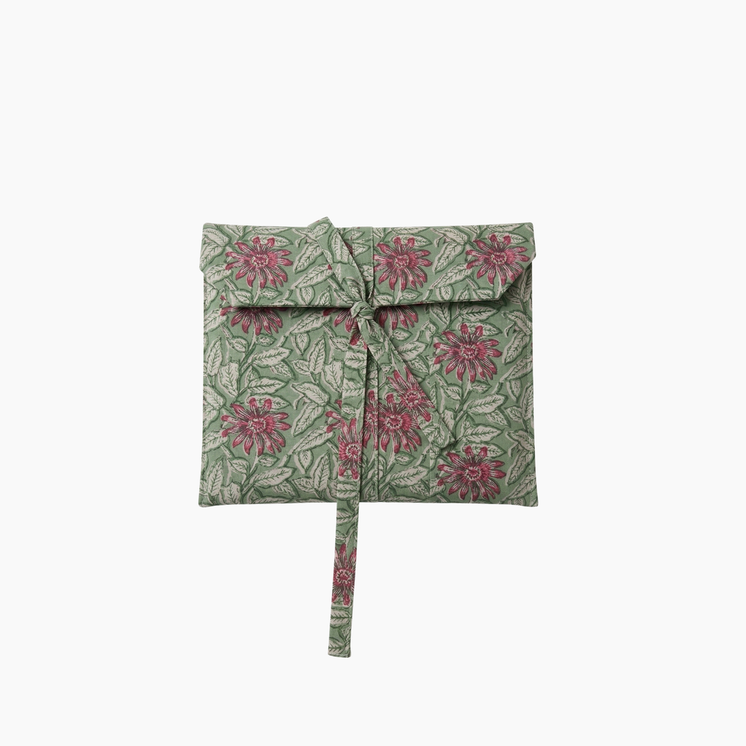 Pink And Green Floral Cotton Block Printed Pajama Set