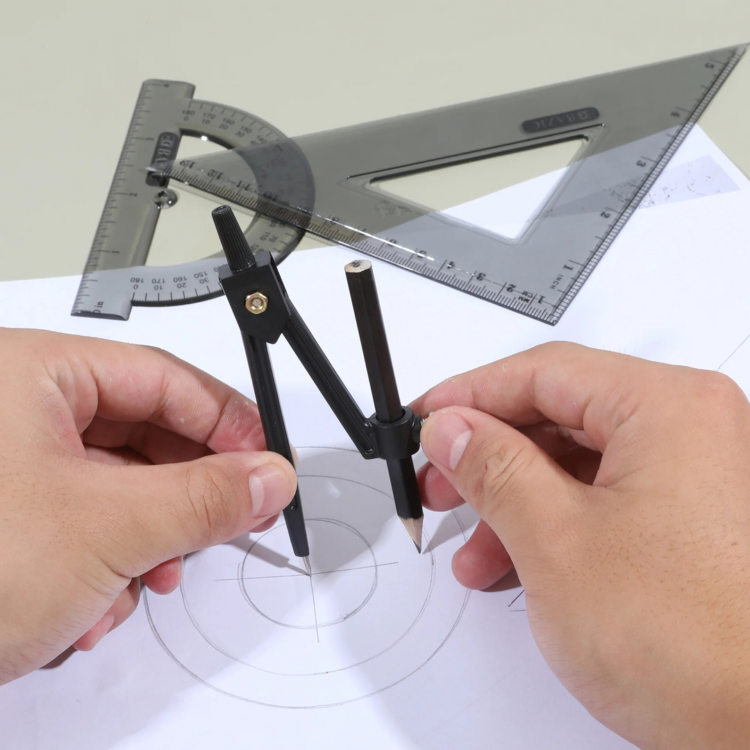 Bazic 4-Piece Geometry Ruler Set with Compass