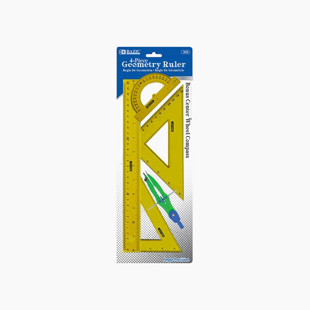 Bazic 4-Piece Geometry Ruler Set with Center Wheel Compass